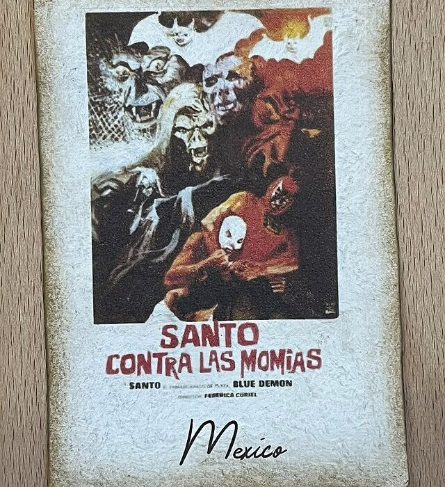 A vintage movie poster depicting haunting characters, showcasing the mysterious legends tied to Guanajuato’s history.