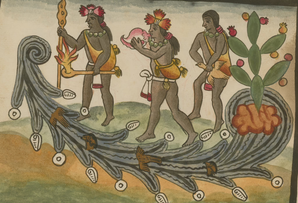 Aztec ritual illustration showing indigenous ceremony connected to the cultural origins of the national flower of Mexico