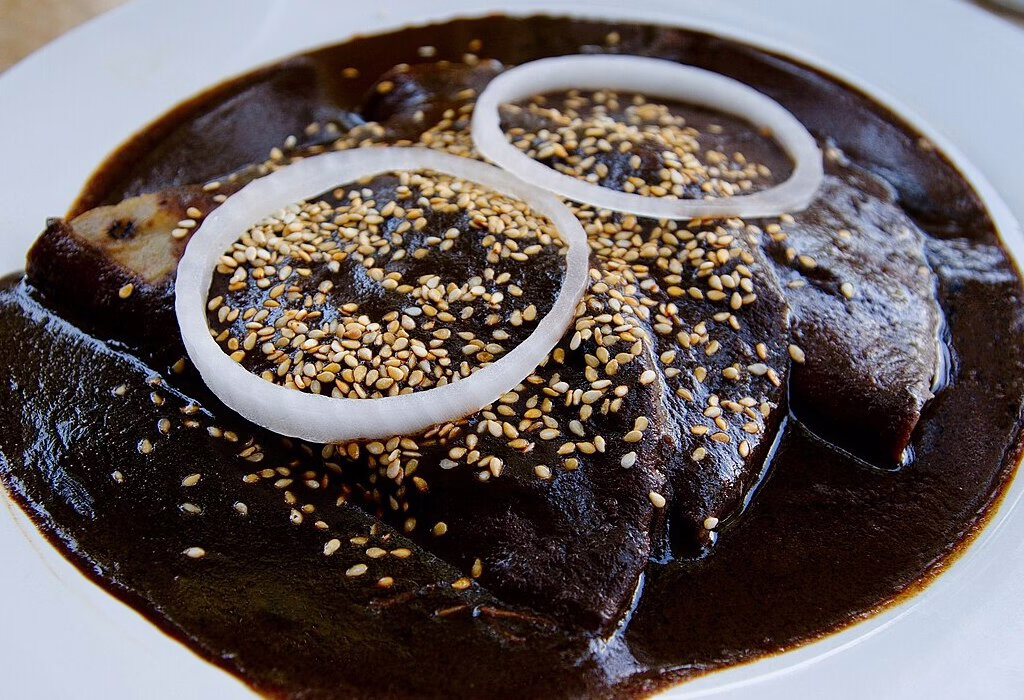 Chicken with dark mole sauce (mexican food guide)