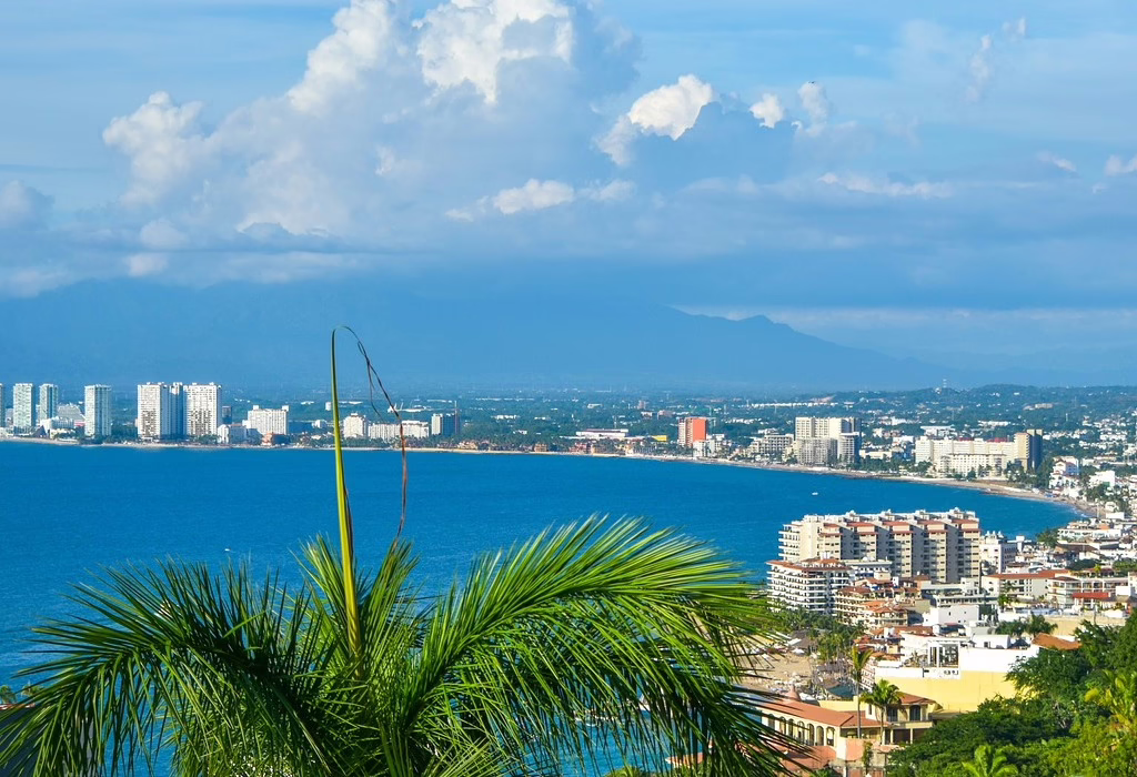 Panoramic view of Puerto Vallarta bay and coastline, the main departure area for tours to Marietas Islands Hidden Beach