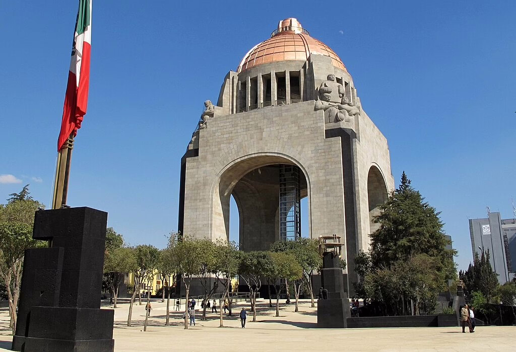 The Monument to the Revolution in Mexico City. A famous landmark and public square that serves as a fan zone for World Cup matches.